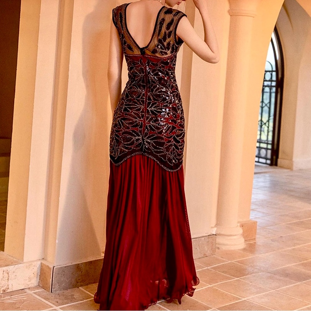 Gatsby 1920s Style Beaded Sequin Maxi Sheer Gown Dress by PrettyGuide Sz XXL. D1 - Picture 3 of 7
